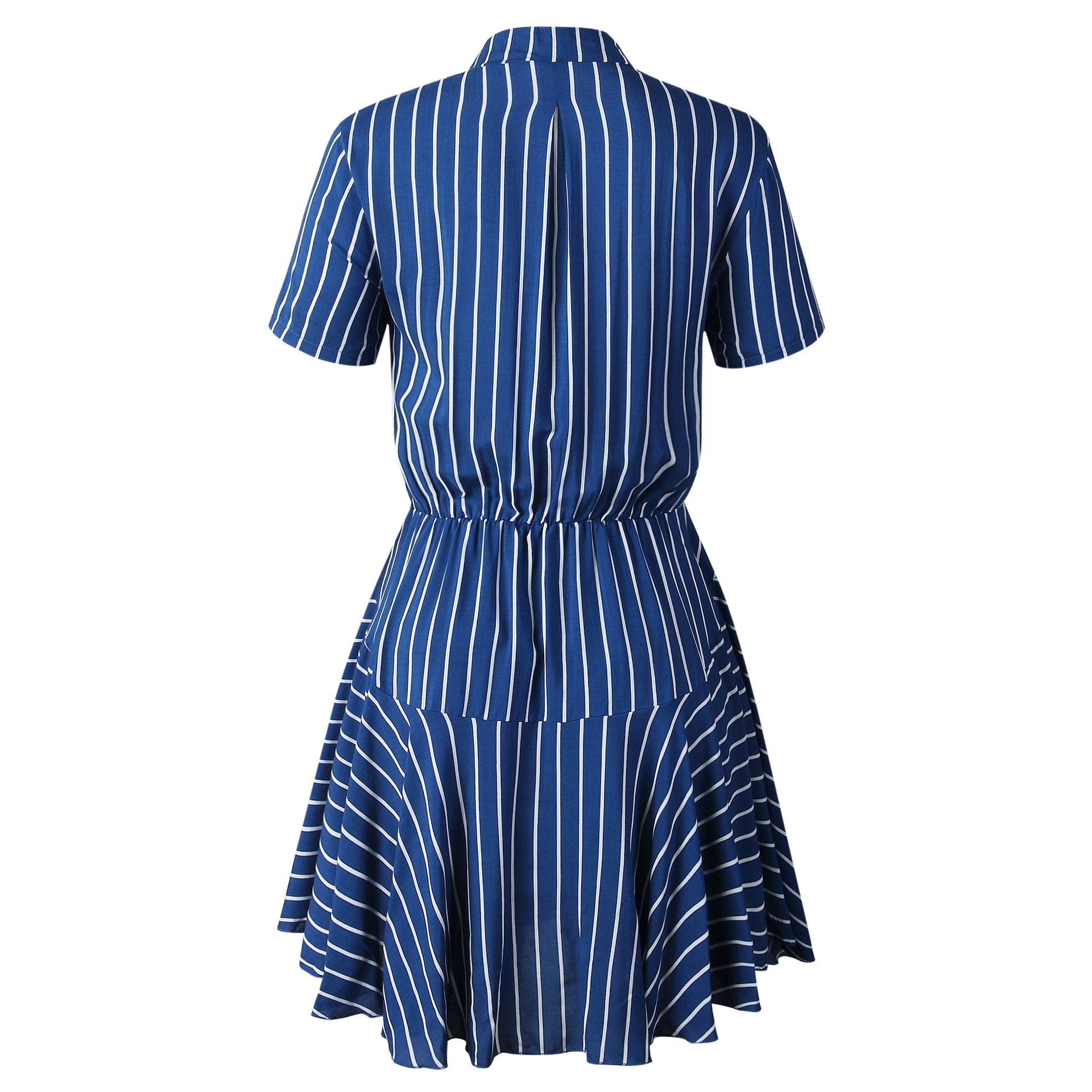 Snake Check Plaid Stand Collar Button Tether Short Sleeve Dress