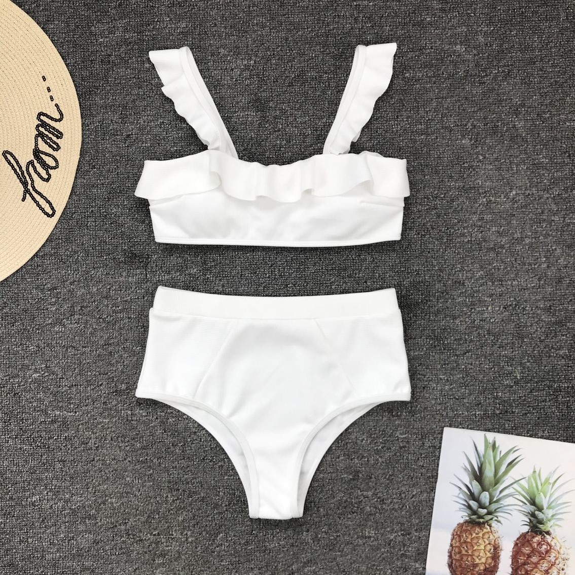 Women's split swimsuit with ruffles