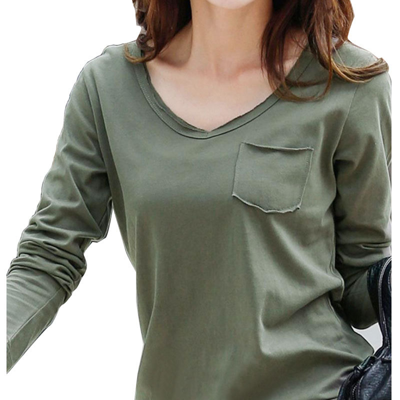 Women's long sleeve solid color cotton t-shirt