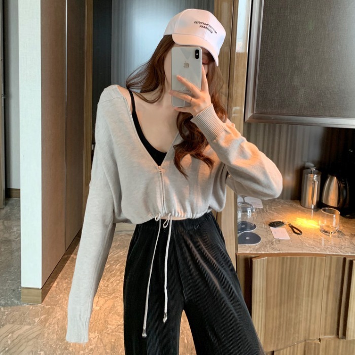 Women's short zipper cardigan jacket