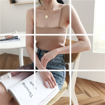 Versatile double straps slim knit bottoming shirt top