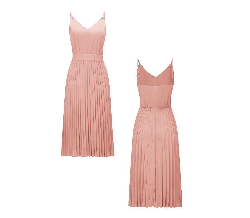 Pleated casual long sexy V-neck dress