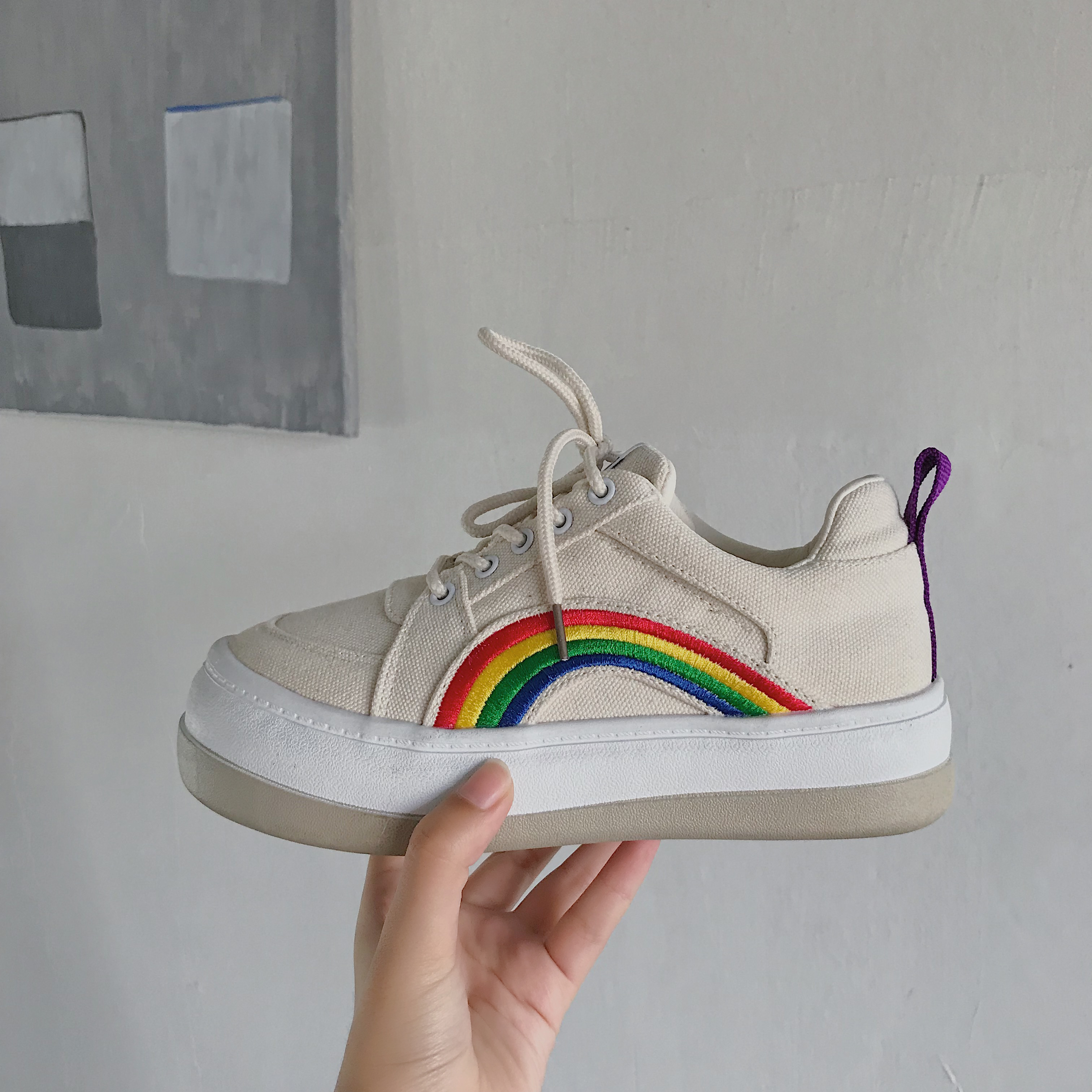 Low cut Harajuku flat rainbow white shoes
