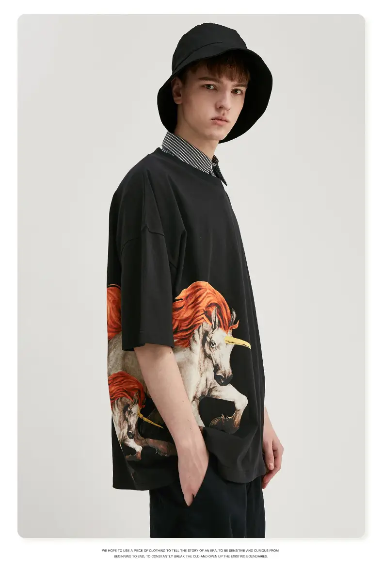 Creative personality unicorn animal print loose T-shirt