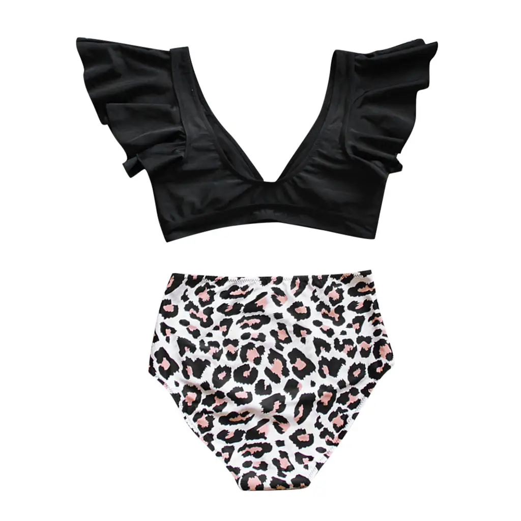 Leopard print swimsuit split high waist two piece set
