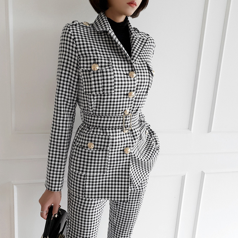 Women's two-piece plaid suit
