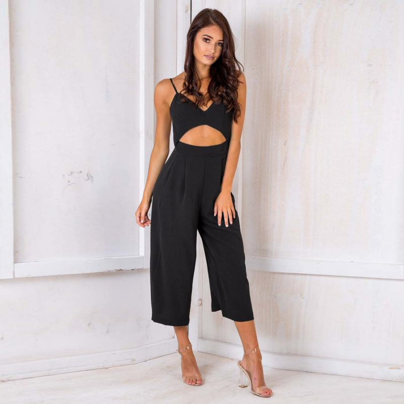 Fashion sexy suspender zipper halter jumpsuit