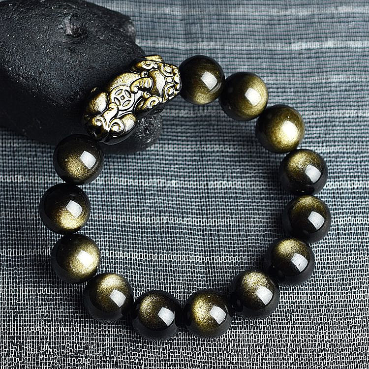 Natural Mexican gold Obsidian Double Double Hook bracelet for men