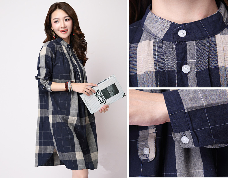 Checked cotton and linen long-sleeved shirt