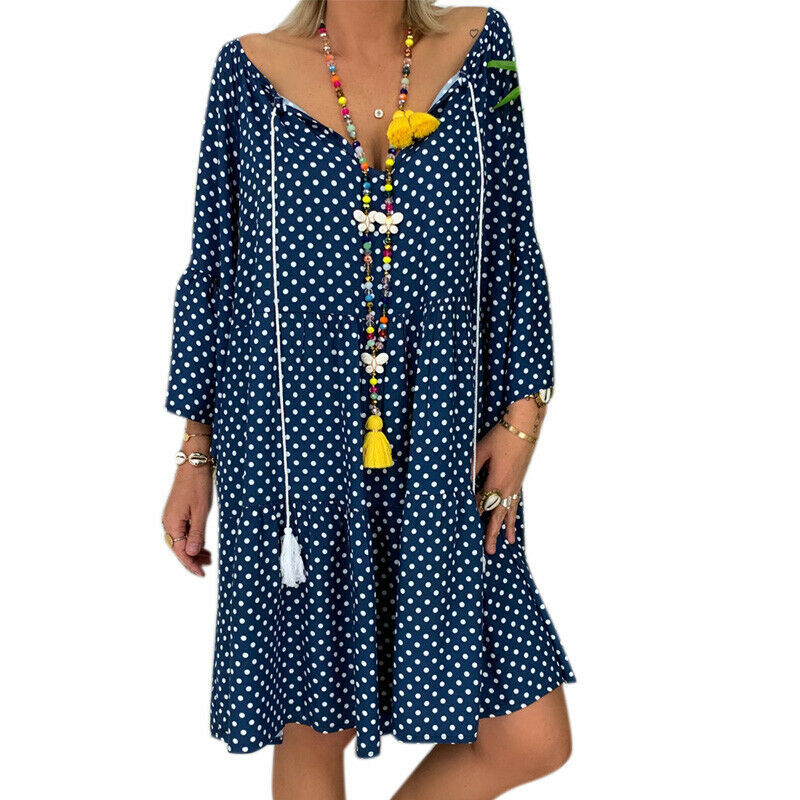 V-neck drawstring loose midi skirt dress