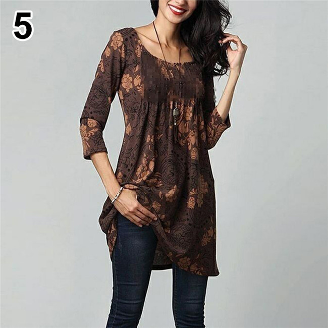 3/4 sleeve printed mid-length T-shirt