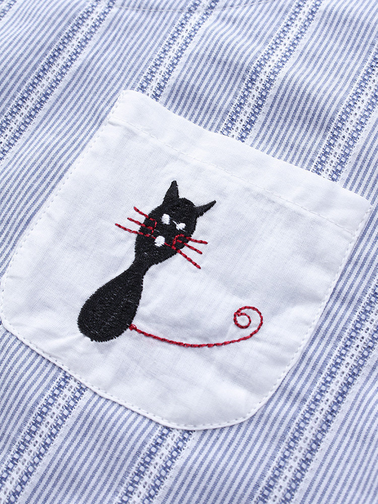 Embroidered cat wide stripe hole