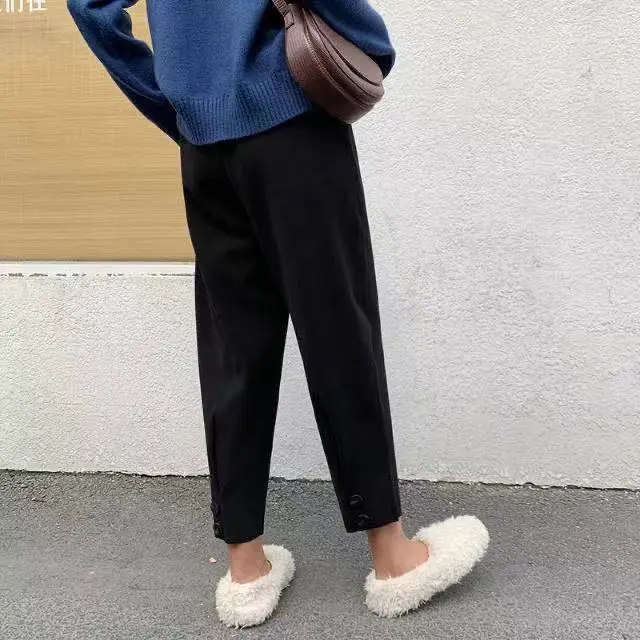 Loose and slim Korean feet harem pants Black - Shop at LoveMi