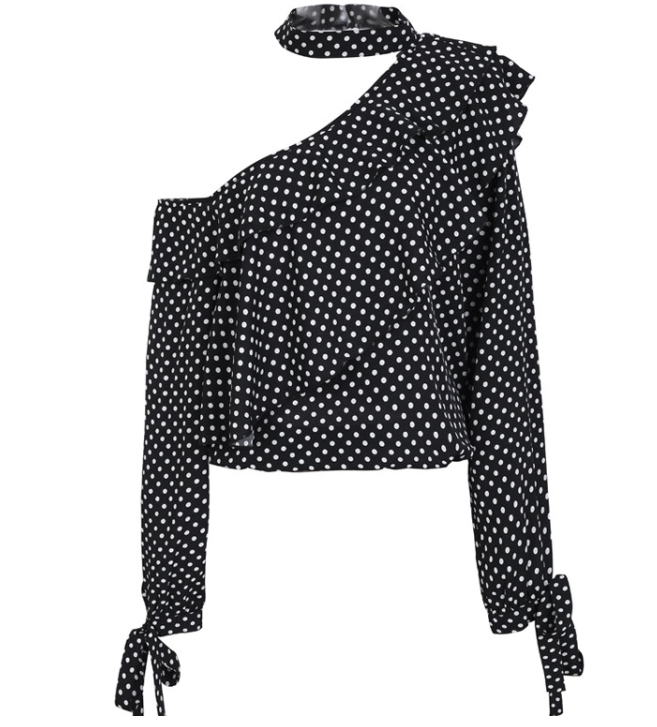 Autumn Women's Asymmetric Polka Dot Slanted Halter Top