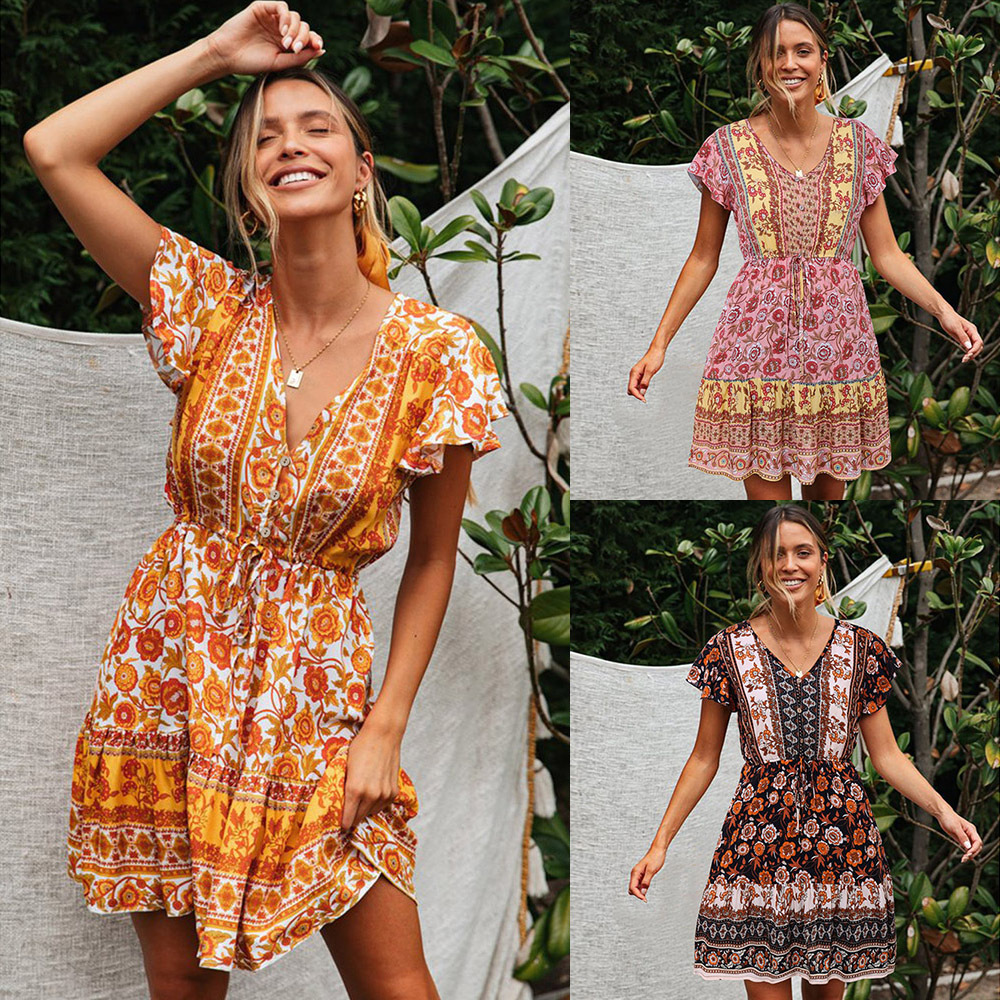 Long sleeve dress with lotus leaf print