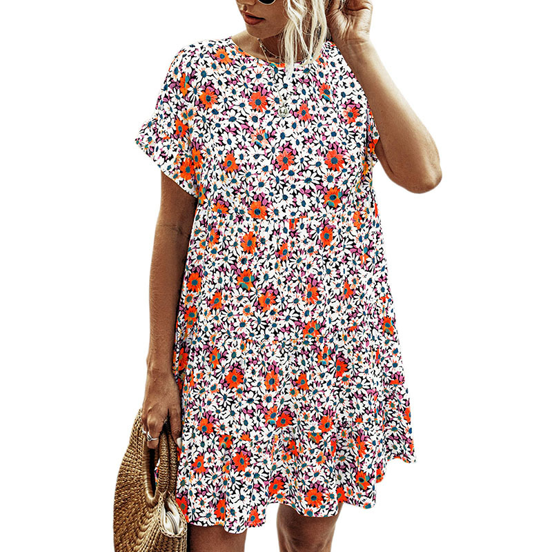 Summer round neck Short Sleeve Ruffle oversized dress