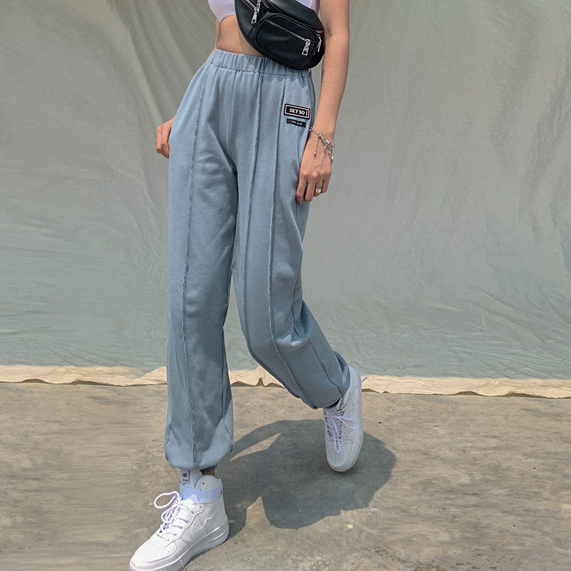 Street retro high waist beam pants