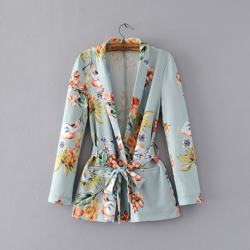 Fashion print belt suit jacket