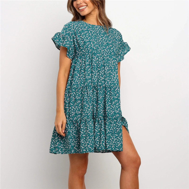 Casual floral print Short Sleeve Chiffon Dress