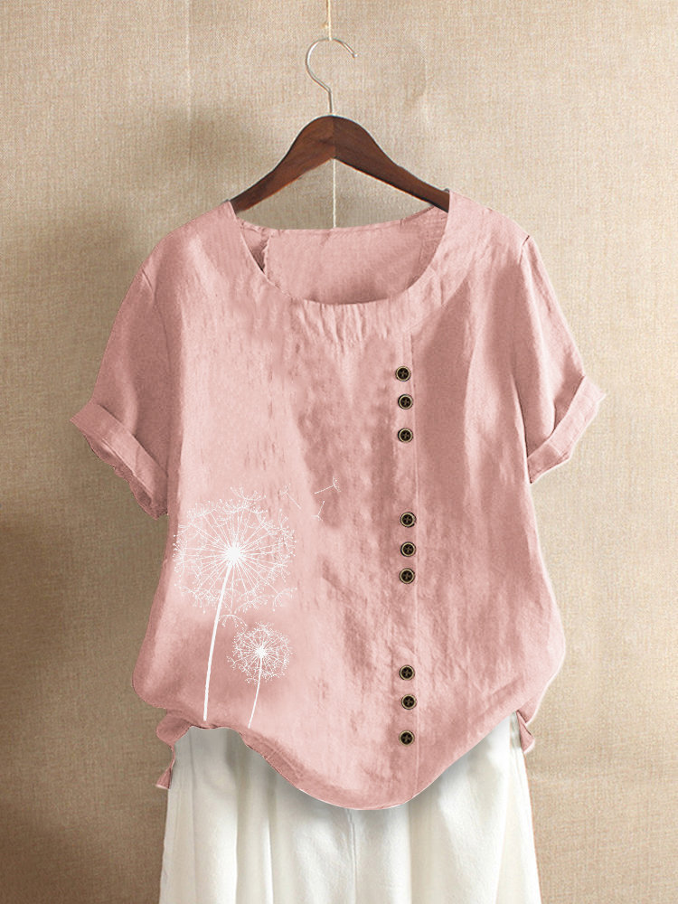 Vintage cotton and linen printed short sleeves