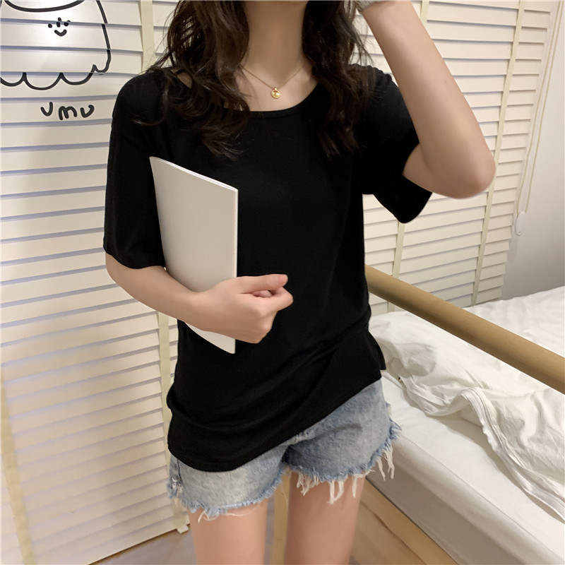 Round neck short sleeve loose top