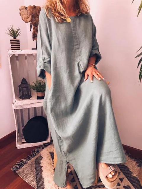 Cotton and linen solid color loose dress