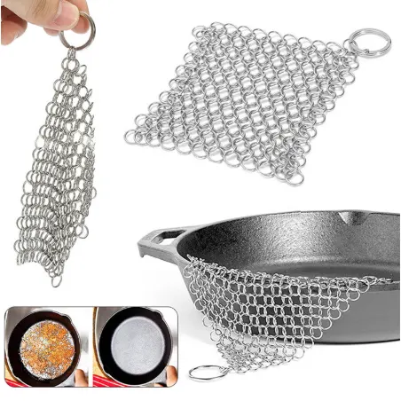 Silver Stainless Steel Cast Iron Cleaner Chainmail Scrubber Home