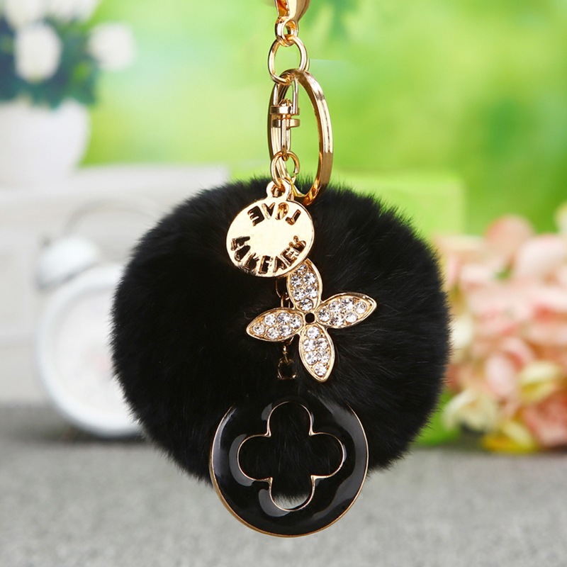 Rhinestone pony plush ball car keychain