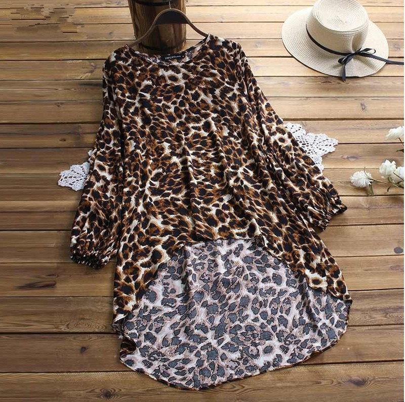 Leopard print loose large size bubble long sleeve