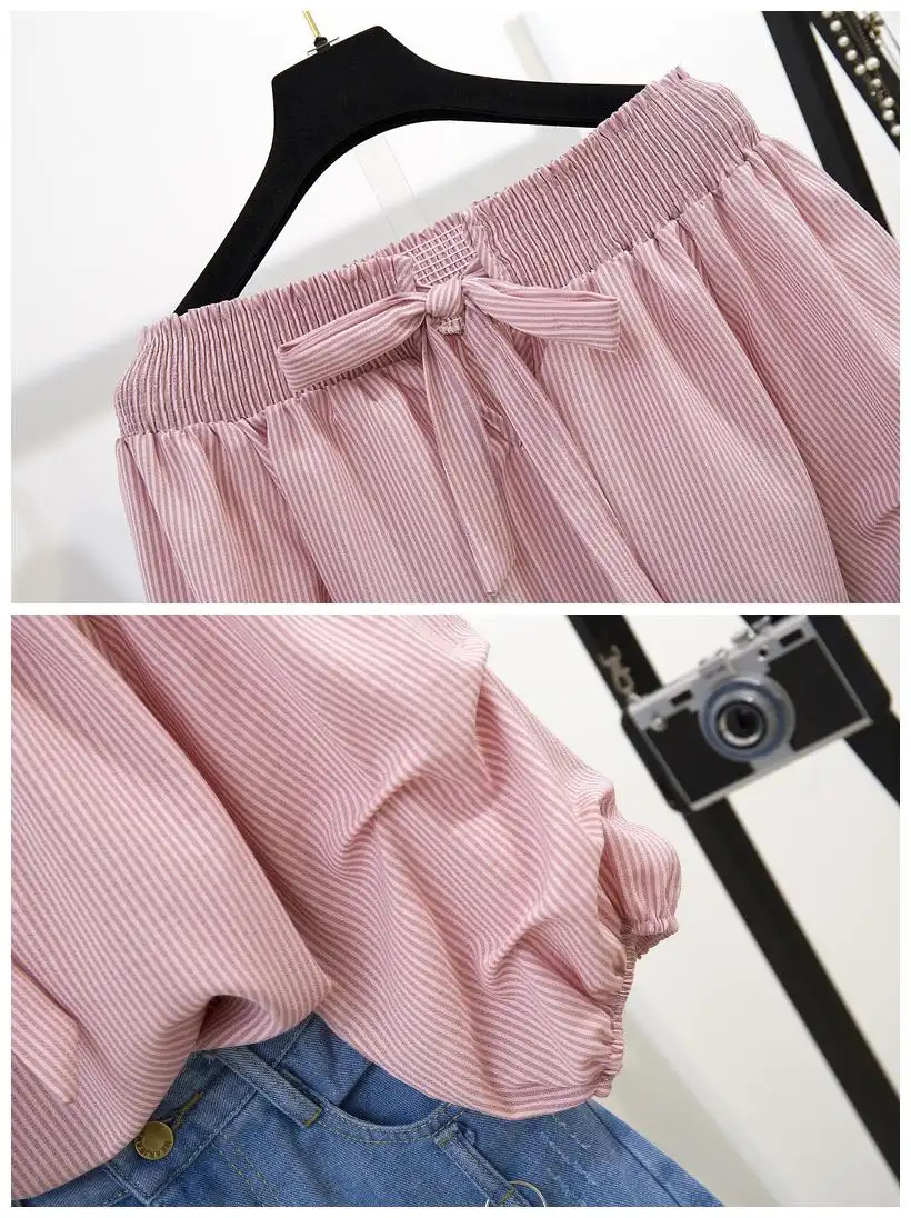 Two-piece suit with high neck denim shorts