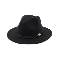 Women's flat brim woolen hat - Black - View 1