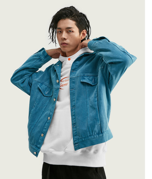 Spliced loose old denim jacket