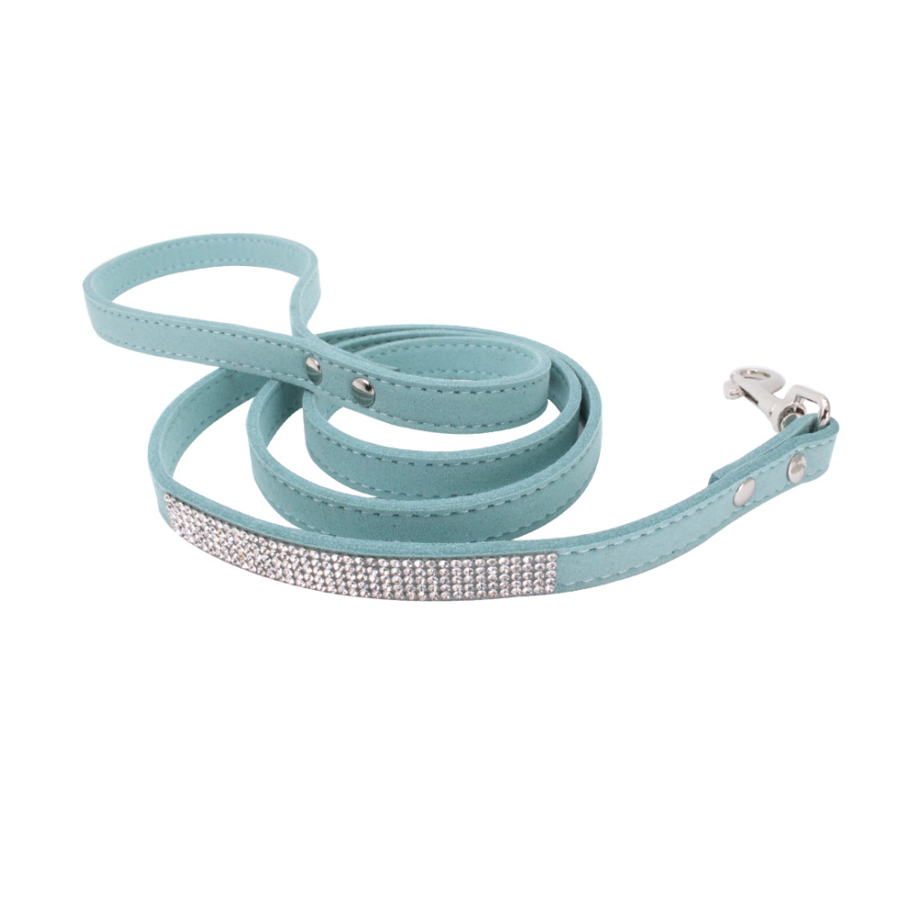 Adjustable Suede Leather Dog Collar Leash Set Blue - Shop at LoveMi