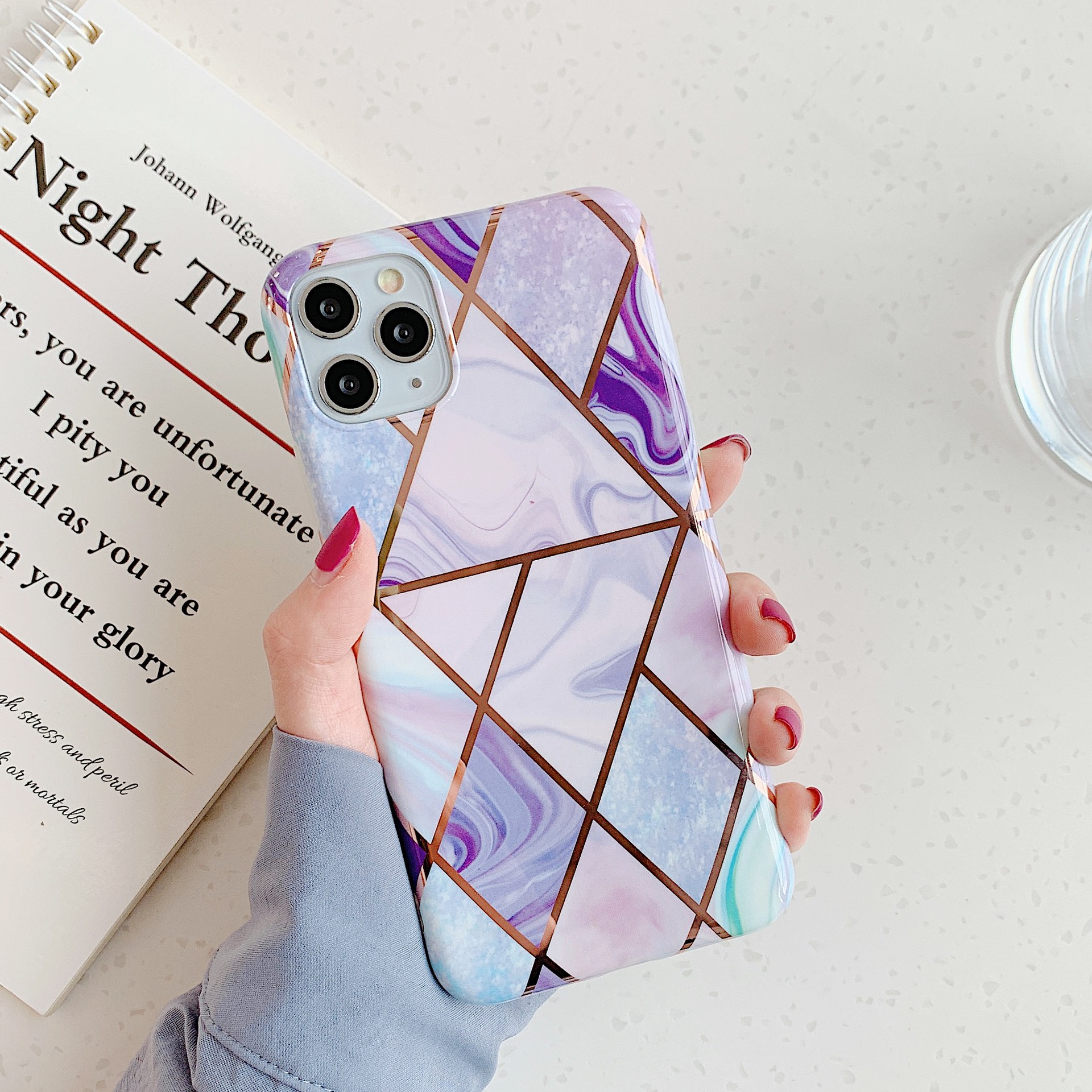 Stitched marble phone case – Purple, IPHONE7 8 SE 2020