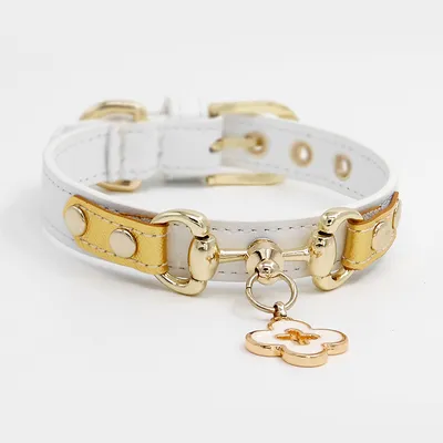 Leather pet collar - White