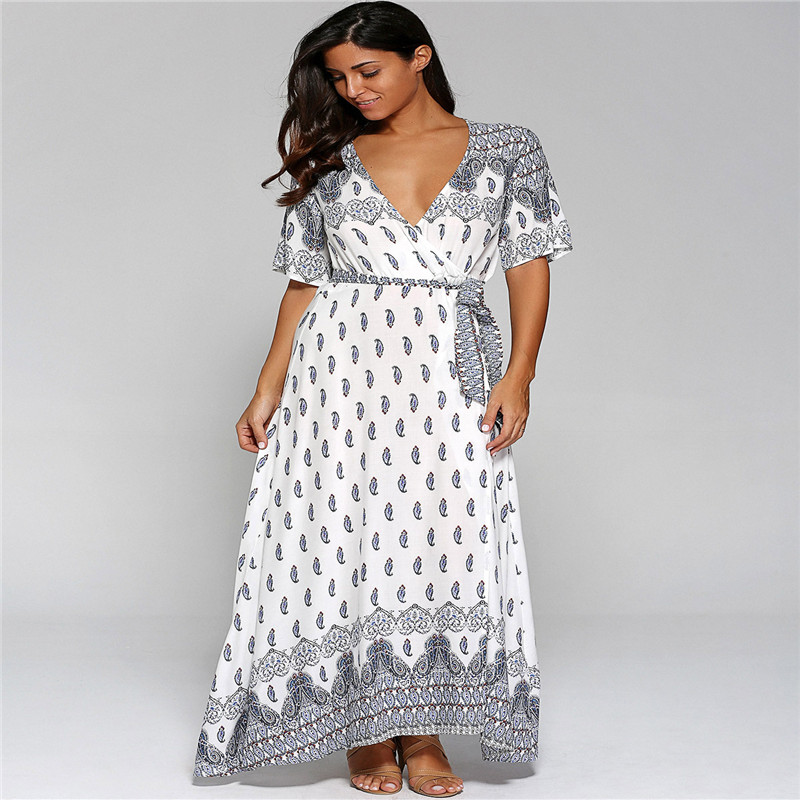 Bohemian printed long skirt beach cover dress