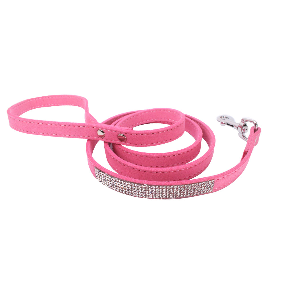 Adjustable Suede Leather Dog Collar Leash Set Pink - Shop at LoveMi