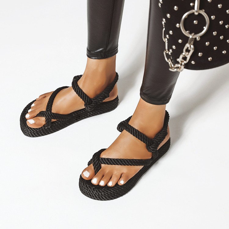 Nylon rope woven muffin platform beach shoes