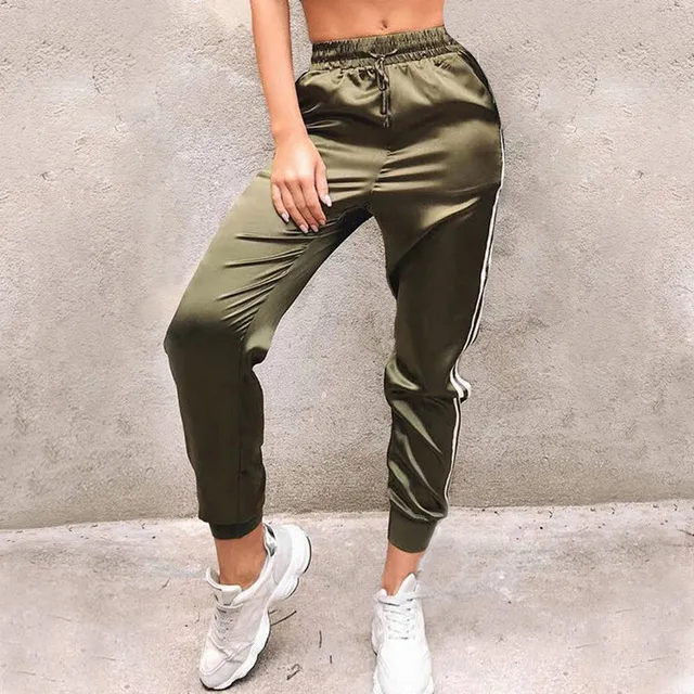 Casual Women Sport Pants Elastic Waist Loose Drawstring Green - Shop at LoveMi