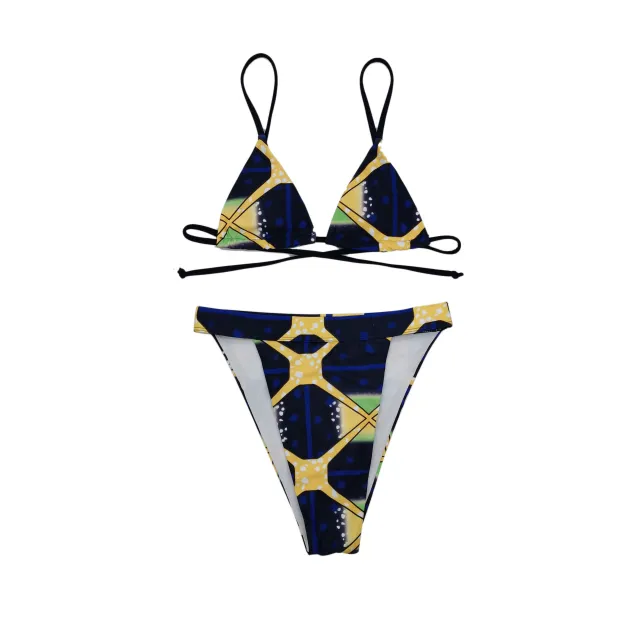 Retro lace up lace up bikini Printing M - Shop at LoveMi