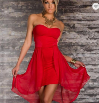 Chest wrap mullet chiffon dress Red - Shop at LoveMi