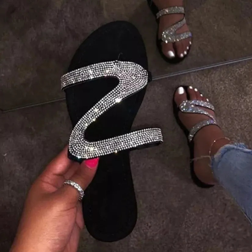 New bright diamond flat slippers women - Silver