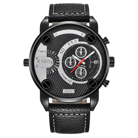 Mens Big Watches Fashion Leather Date Gifts Wristwatch