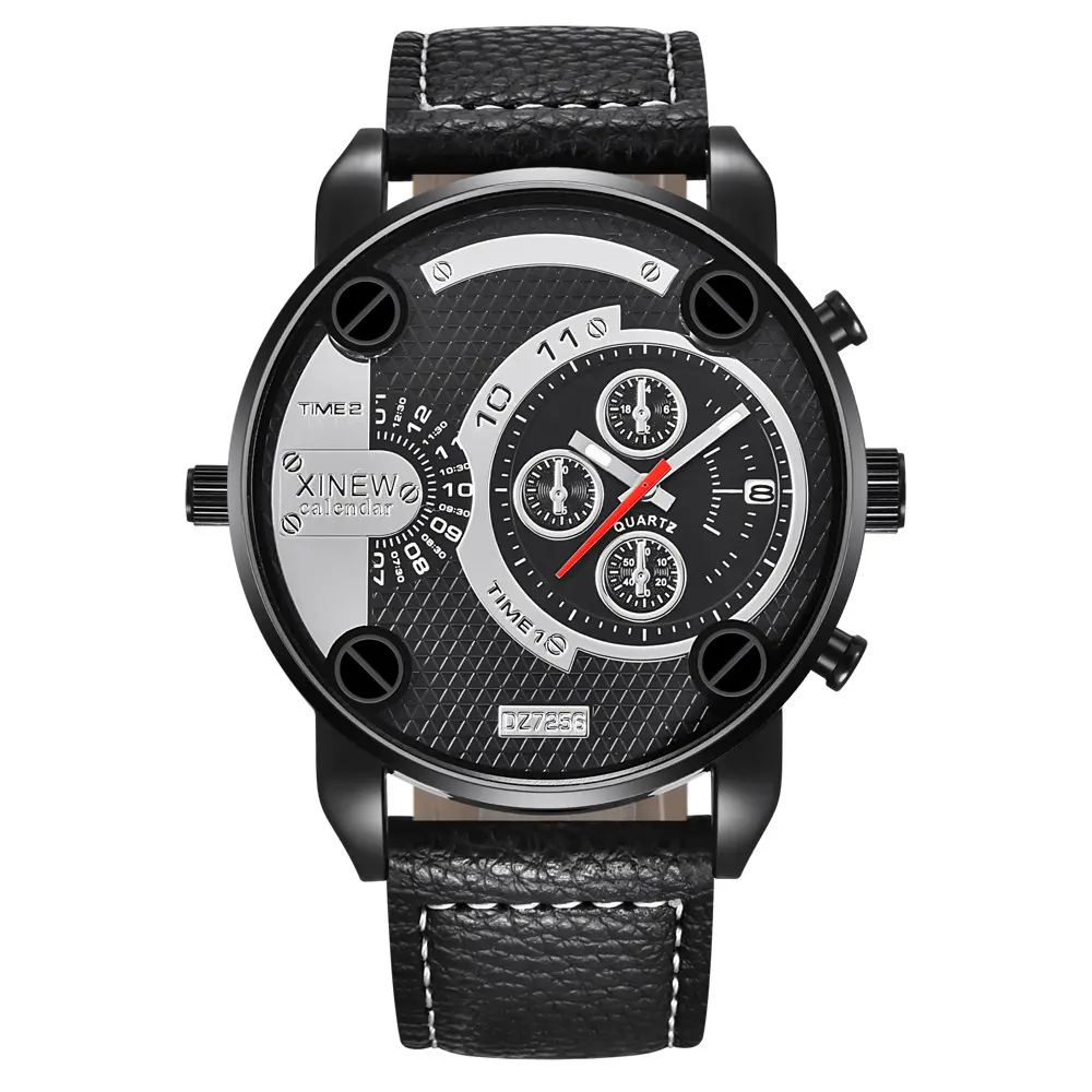 Mens Big Watches Fashion Leather Date Gifts Wristwatch