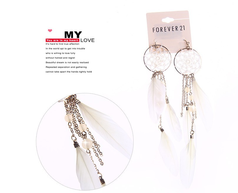 Chain tassel feather earrings
