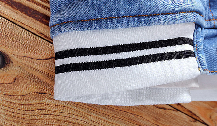 Men's ribbed long sleeve stand-up denim jacket