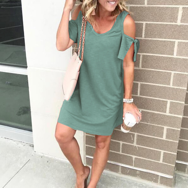 Fashion slim strapless solid color dress