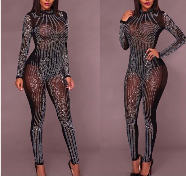 Mesh long sleeve round neck jumpsuit