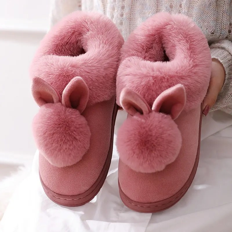 Autumn Winter Cotton Slippers Fur Rabbit Home Warm Thick