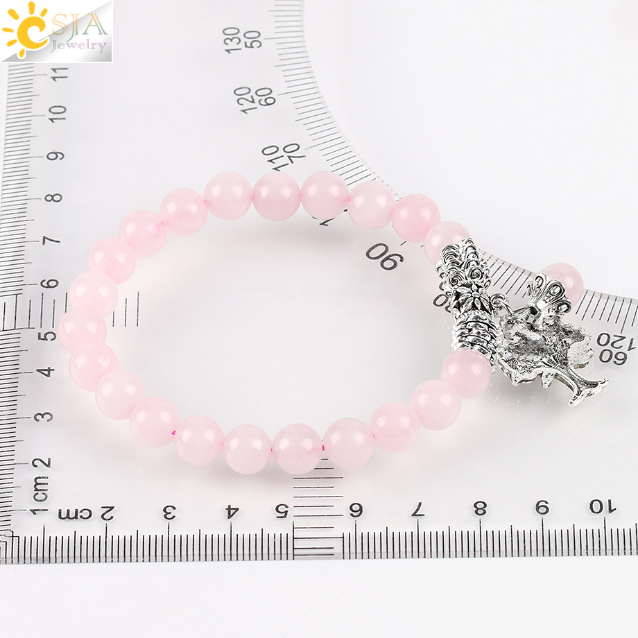 Round Bead Ancient Silver Life Tree Pendant Stone Bracelet